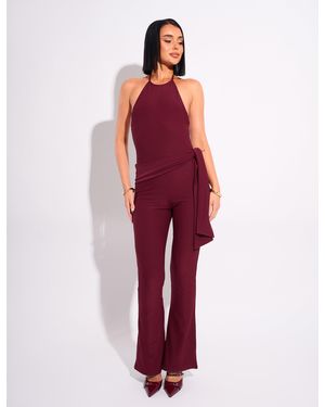 Public Desire Tie Back Luxe Slinky Jumpsuit Burgundy - Red