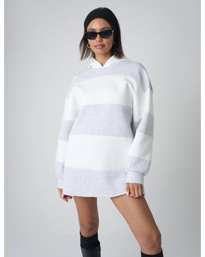 Public Desire Oversized Striped Hoodie Grey & White