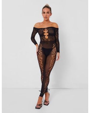 Public Desire Mesh Lace Panel Unitard Black - Multicolour