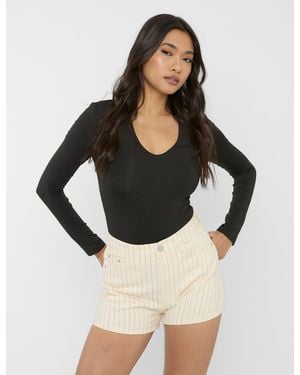 Public Desire High Waist Diamante Embellished Shorts Cream - Black