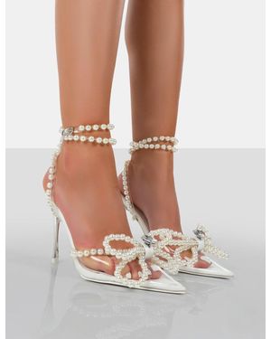 Public Desire Pearl Bow Perspex Wrap Around Party Pointed Tow Stiletto Court Heels - Multicolour