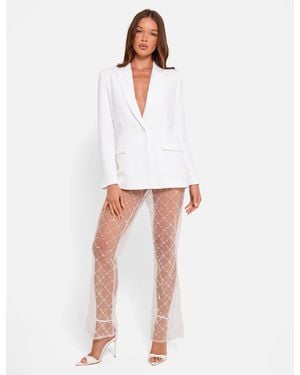 Public Desire Sheer Embellished Flared Trousers White - Blue