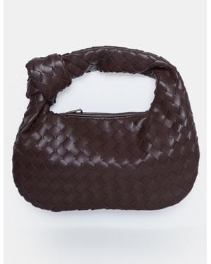 Public Desire The Blame Chocolate Woven Pu Knot Detail Mini Pu Bag - Brown