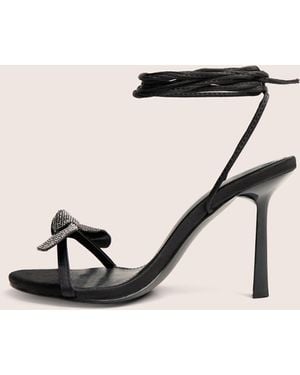 Public Desire Rose Black Embellished Bow Tie Wrap Around Heels - Natural