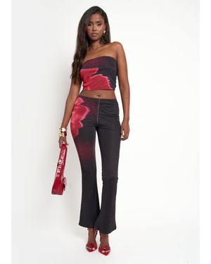 Public Desire Floral Print Slinky Flared Trousers Black