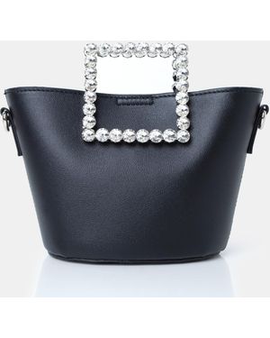Public Desire The Glam Black Pu Mini Bucket Grab Bag - Blue