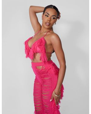 Public Desire Fringe Triangle Top Hot Pink - Red