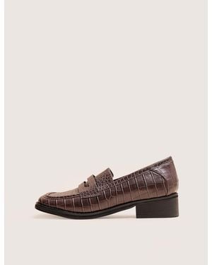 Public Desire Decaf Brown Croc Square Toe Penny Loafer