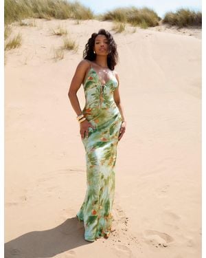 Public Desire Open Back Water Colour Cami Maxi Dress Green