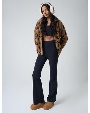 Public Desire Zip Up Fleece Jacket Leopard - Blue