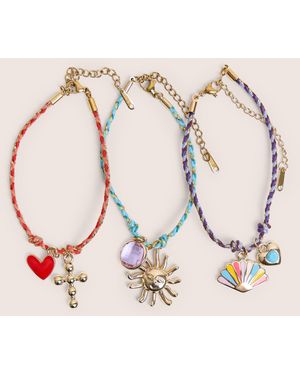 Public Desire Pack Of Three Multicoloured Woven Charm Bracelets - Natural