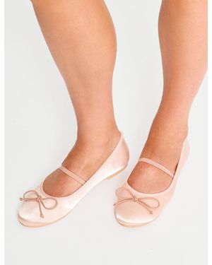 Public Desire Alexia Pink Wide Fit Satin Flat Ballet Court Shoes - Natural