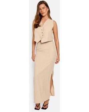 Public Desire Linen Look Maxi Skirt Co-ord Beige - Purple