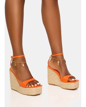 Public Desire Naya Orange Seashells Anklet Jute Espadrilles Wedge