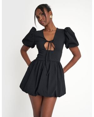 Public Desire Cut Out Puff Sleeve Bubble Hem Mini Dress Black