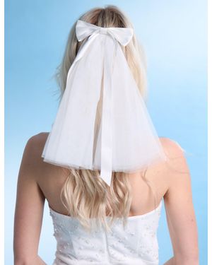 Public Desire White Mesh Clip On Veil With Bow Detail - Blue