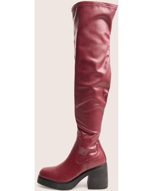 Public Desire Sensored Burgundy Chunky Sole Sock Over The Knee Boots