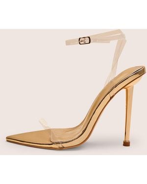 Public Desire Legacy Perspex Mirror Gold Clear Barely There Stiletto High Heels - Pink