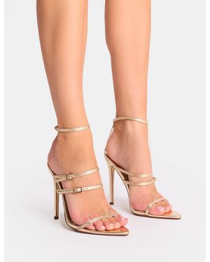 Public Desire Jeany Cracked Gold Strappy Buckle Detail Heels - Pink