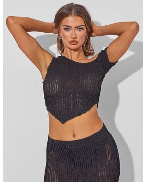 Public Desire Asymmetric Textured Top Co Ord Black - Blue