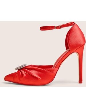 Public Desire Meant To Be Red Satin Diamante Heart Court Stiletto Heel