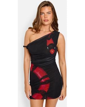 Public Desire Twist Strap Snake Print Dress Black & Red