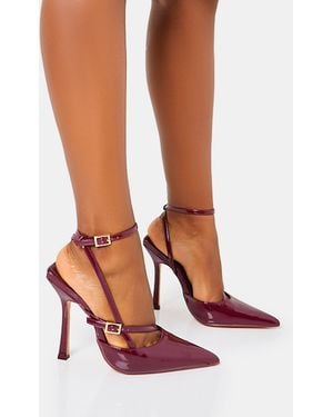 Public Desire Idol Burgundy Patent Buckle Strappy Detail Stiletto Court High Heels - Pink