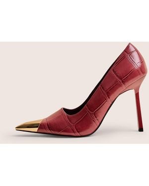 Public Desire Rotate Burgundy Croc Gold Toe Detail Court High Heels - Pink