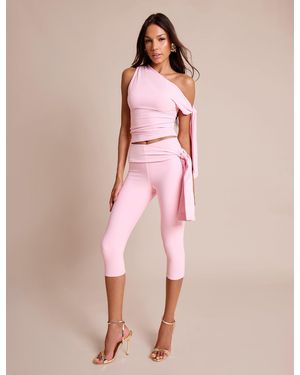 Public Desire Knot Detail Tie Side Luxe Slinky Capri Trousers Soft Pink