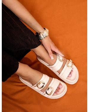 Public Desire Lapis Cream Pu Buckle Detail Double Strap Slider Sandals - Natural