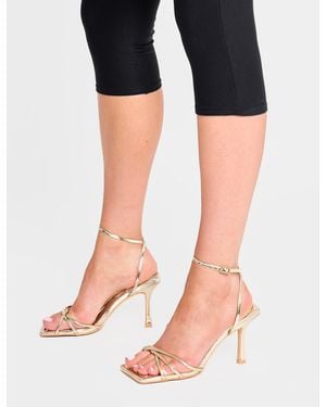 Public Desire Fizzy Gold Mirror Pu Square Toe Padded Insole Strappy Barely There - Black
