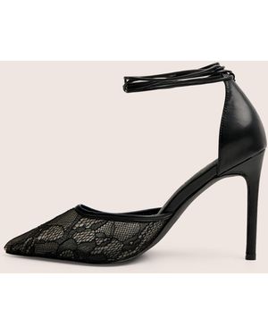 Public Desire Laced Up Black Lace Wrap Around Pointed Toe Heels - Natural