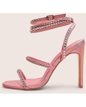 Public Desire Ultra Chic Pink Diamante Strappy Square Toe Slim Block Illusion Heel