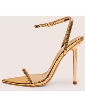 Public Desire Legacy Gold Croc Barely There Pointed Toe Gold Stiletto Heels - Brown
