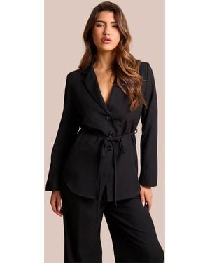 Public Desire Tie Detail Single Breasted Blazer Black