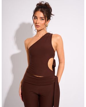 Public Desire Tie Back Luxe Slinky One Shoulder Top Chocolate - Red