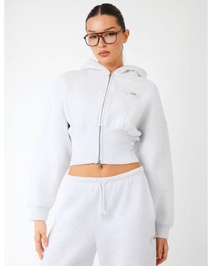 Public Desire Kaiia Label Logo Corset Zip Through Hoodie Light Grey Marl - White