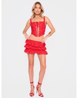 Public Desire Low Rise Lace Frill Mini Skirt Red