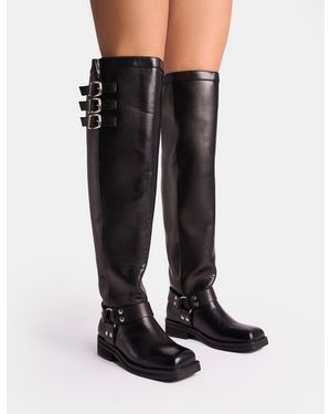 Public Desire Sagittarius Vintage Black Buckle Detail Over The Knee Boots