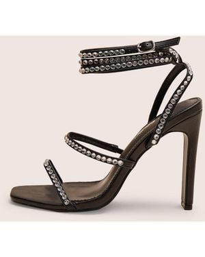 Public Desire Ultra Chic Wide Fit Black Diamante Strappy Square Toe Slim Block Illusion Heel - Pink