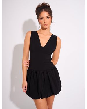 Public Desire Plunge Bubble Hem Mini Dress Black