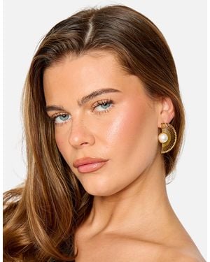 Public Desire Half Moon Earrings With Pearl Detail - Metallic