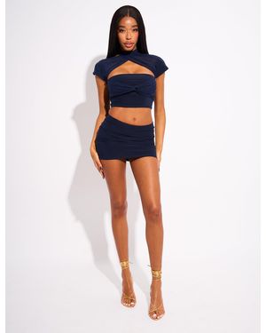 Public Desire Slinky Mini Skirt Co Ord Navy - Blue