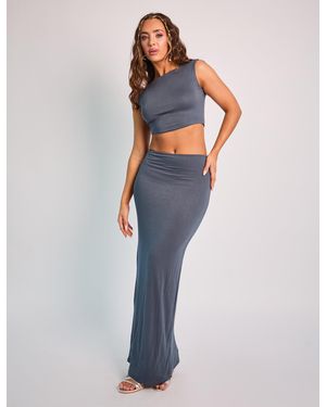 Public Desire Tubular Maxi Skirt Co Ord Slate - Blue