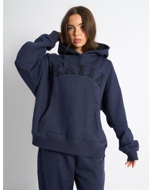 Public Desire Kaiia Borg Slogan Oversized Hoodie Deep Blue