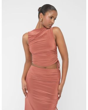 Public Desire Ruched Detail Slinky High Neck Crop Top Rust - Orange