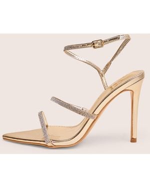Public Desire Seductive Gold Mirror Pu Diamante Strap Pointed Toe Stiletto High Heels - Natural