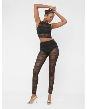 Public Desire Lace High Waist Leggings Black - Red