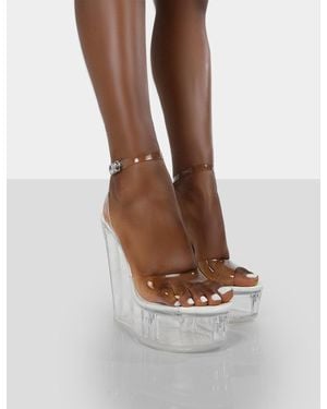 Public Desire Nikki Beach White Patent Platform Wedge Clear Perspex Heels