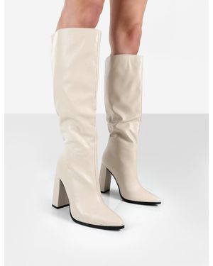 Public Desire Posie Stone Pu Knee High Block Heel Boots - White